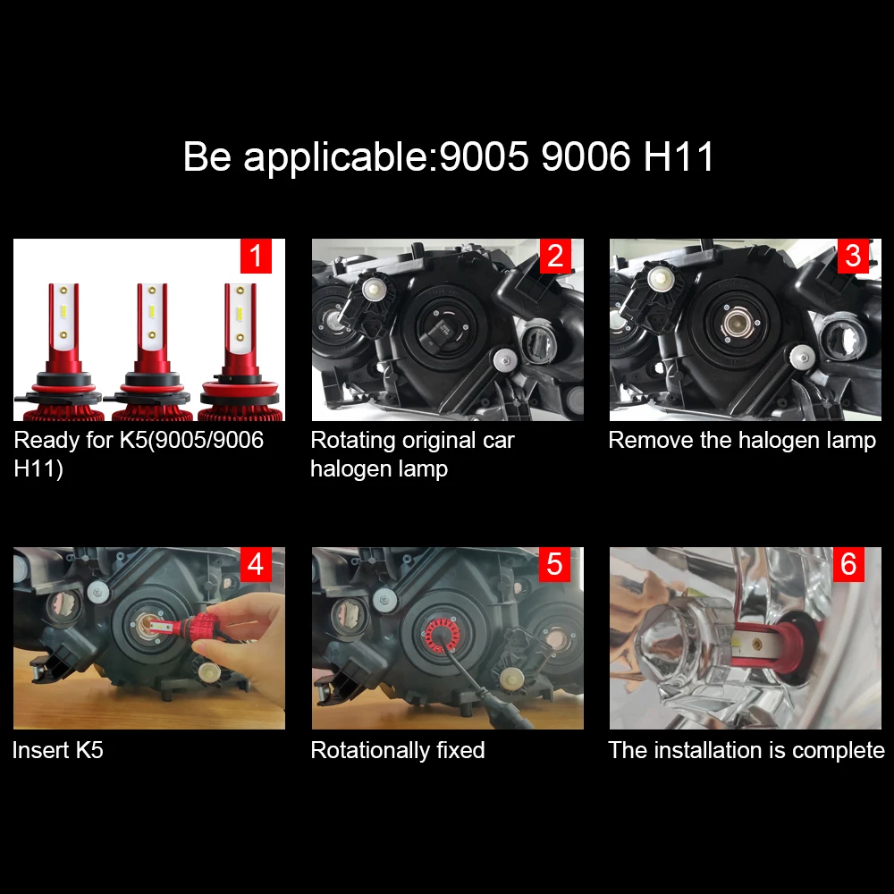 2 шт./компл. K5 9006 HB4 автомобильный светильник накаливания 40 Вт 8000LM 6000K H1 H7 H11 CSP