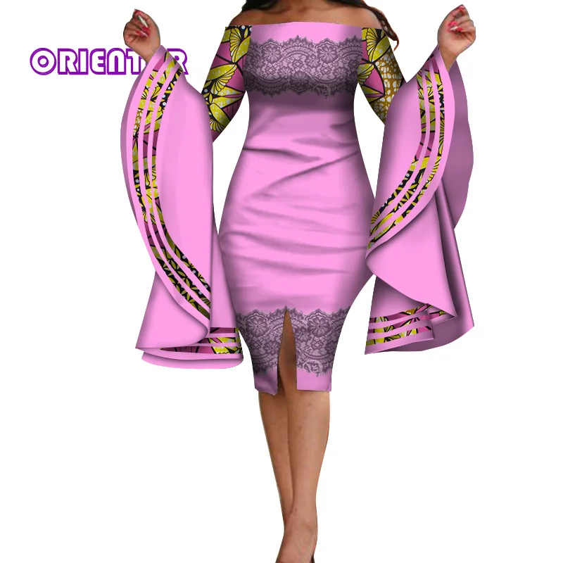 Африканские платья для женщин с вырезом лодочкой большие расклешенные рукава