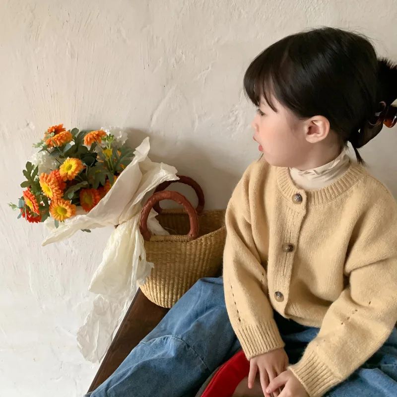 

Girls Sweater Baby's Coat Outwear 2021 Yellow Thicken Warm Winter Autumn Knitting Cardigan Jacket Formal School Children's Cloth