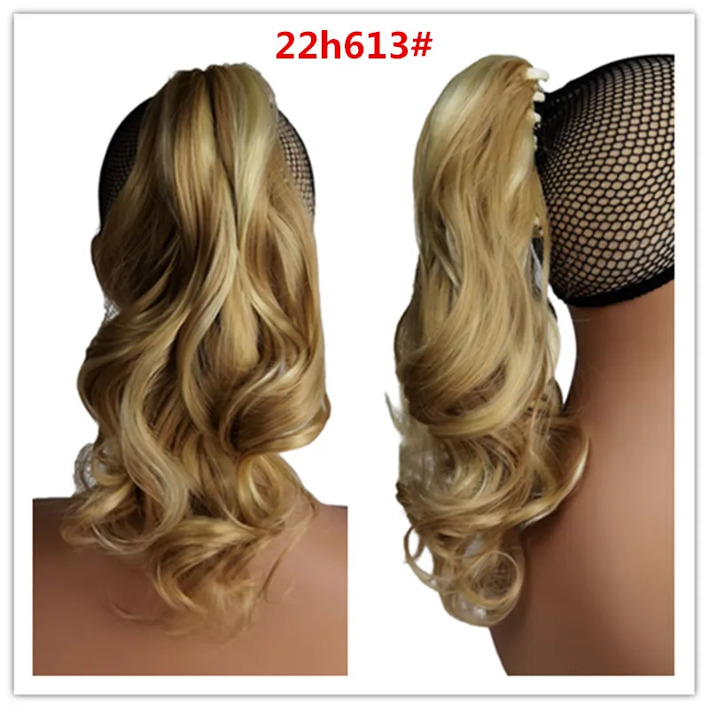 SuQ Long Curly Hair Extensions Ponytail Hair 14Inch Claw Clip On Wavy Heat Resistant Synthetic Pony Tail Fake Hair Hairpiece