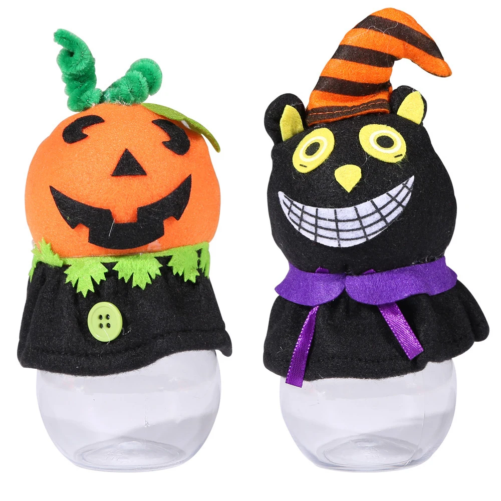 Счастливый Хэллоуин ребенок конфеты бутылки прозрачная банка Черный кот тыква