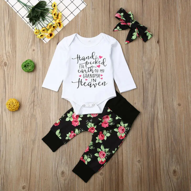 Одежда для новорожденных девочек в наличии США комбинезон + леггинсы с цветочным