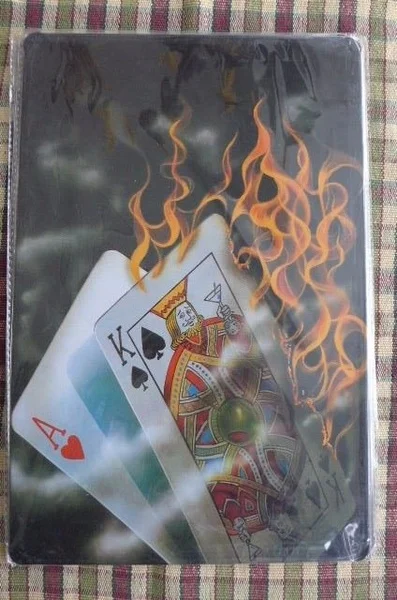 

Fashion Poker Card Fire Metal Sign Painted Poster Garage Wall Decor Shop Pub Club Art