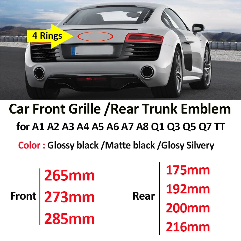 

4 Rings Logo Front Hood Grille Emblem Rear Trunk Boot Sticker Covers For A1 A2 A3 A4 A5 A6 A7 A8 Q1 Q3 Q5 Logo
