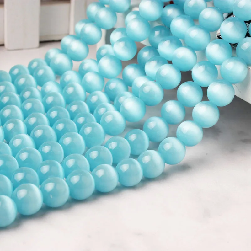 

Natural Stone Beads 8mm Sky Blue Cat Eye Stone Loose Beads Fit For DIY Jewelry Making Bracelet Necklace Amulet Accessories