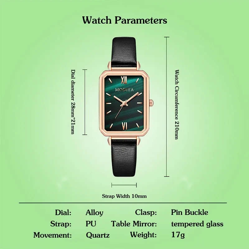 

Modiya2021 New Light Luxury Ladies Watch Simple Temperament Rectangular Watch Student Green Watch