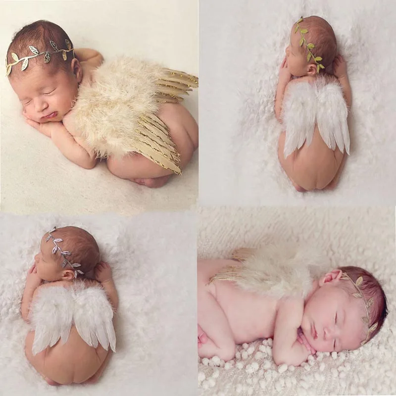 

Newborn Photography Props Infant Baby Girls Boy Angel Feather Wings Feather Photo Prop Wings Headband Clothing Hairband ◕ᴗ◕