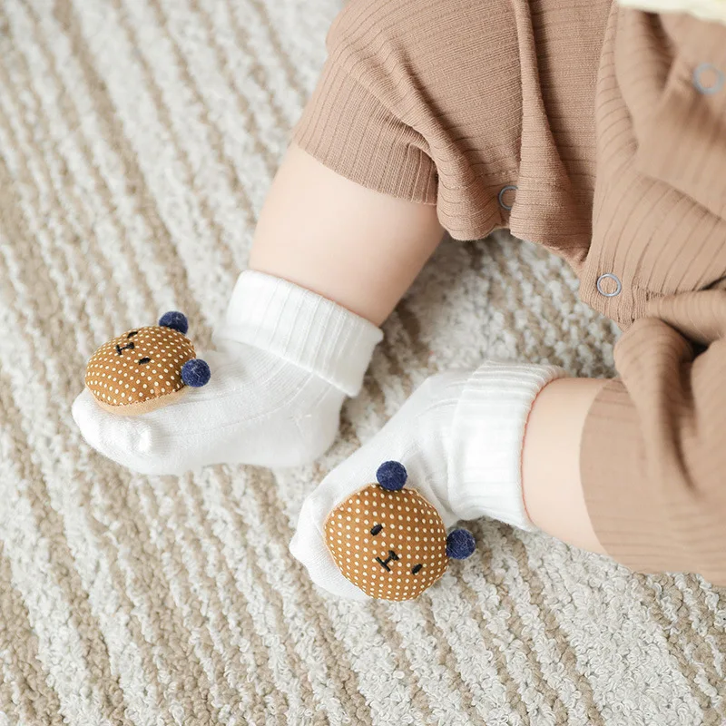 Calcetines de algod&oacute;n transpirables con doble aguja para beb&eacute; reci&eacute;n nacido, calcet&iacute;n de Oto&ntilde;o de Color s&oacute;lido, dulce mu&ntilde;eca de dibujos animados, regalo de 0 a 12 meses, 4 Uds.-1