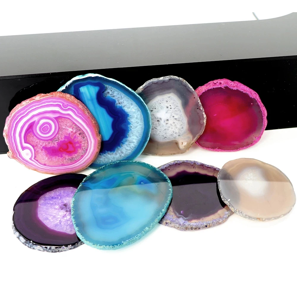 1pcs 70-90g Natural Agate Slice Coaster Geode Coffee Bar Decorations Electroplated Edging Cup Mug Glass Drink Holder