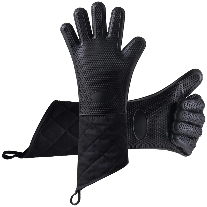 

1 Pair Oven Gloves, Heat Resistant Silicone BBQ Gloves Extra Long Waterproof Non-Slip Oven Mitts for Grilling,Cooking