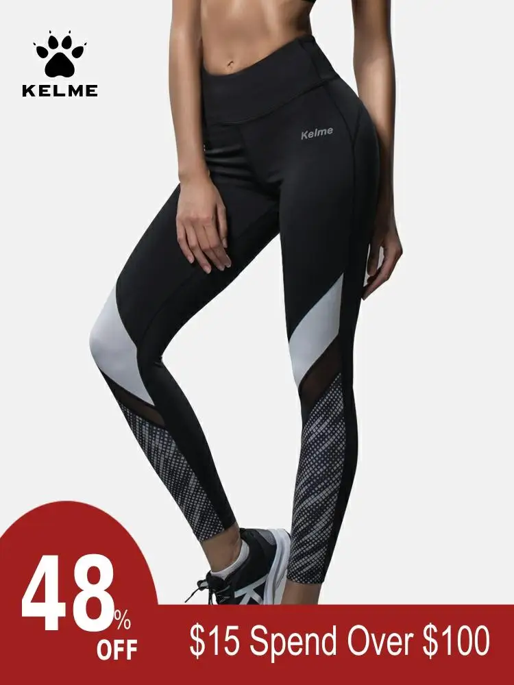 KELME, для бега, дышащие, для фитнеса, женские, спортивные, для йоги, для тренировок, с высокой талией, трико, леггинсы, 3682024-1