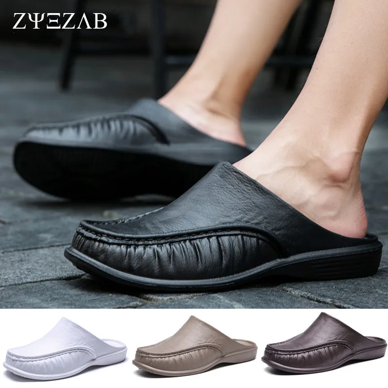 

Summer Men Slippers Slip on Flats Shoes Comfortable Breathable Lightweight Beach Shoes Outdoor Sandals Men Big Size 40-46