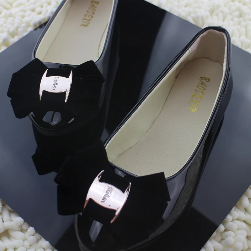 2021 Korean of spring and summer fashion sweet bow patent leather comfortable women's shoes flat large size 42 WSH2347 | Обувь