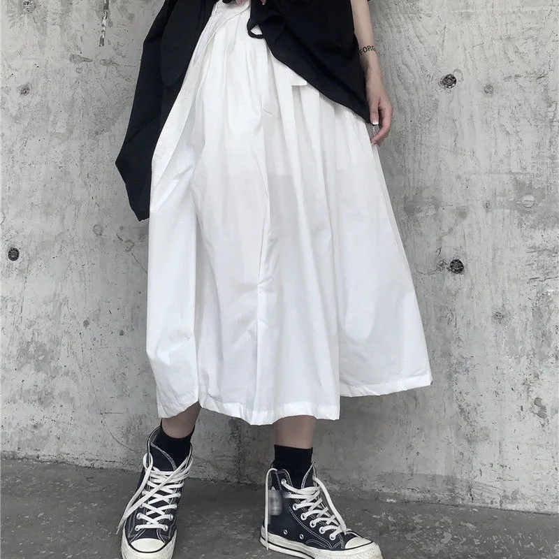 

LANMREM 2021 Autumn And Winter New Elastic Waist Mid-calf Length White Wrinkled All-match Skirt For Women Fashion Tide 2A2510