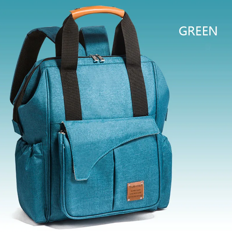 green diaper bag Сумка для мам и мам, модный дорожный рюкзак для подгузников для мам, многофункциональная водонепроницаемая сумка для детских подгузников для коляски - Цвет: green diaper bag