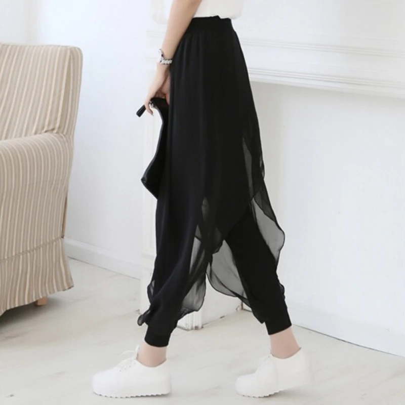 

Summer 2021 Fashion Ladies Casual Loose Chiffon Harem Pants Women Pants Black Pantalon Femme Plus Size Hot Sale Sarouel Femme