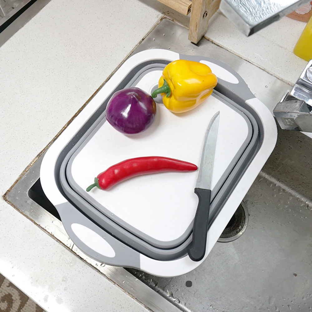 Folding Chopping Board Collapsible Cutting Kitchen Washable Basin with Drain Stand Organizer |