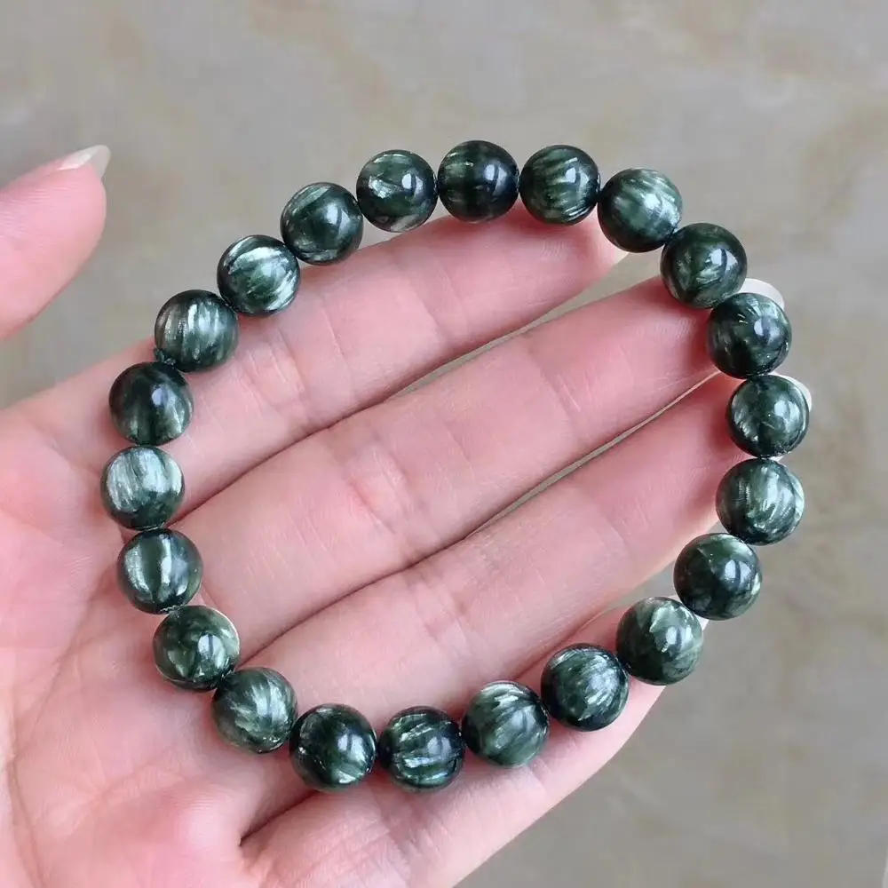

8.5mm Natural Green Seraphinite Gemstone Bracelet Women Men Round Beads Fashion Jewelry Seraphinite Beads AAAAA