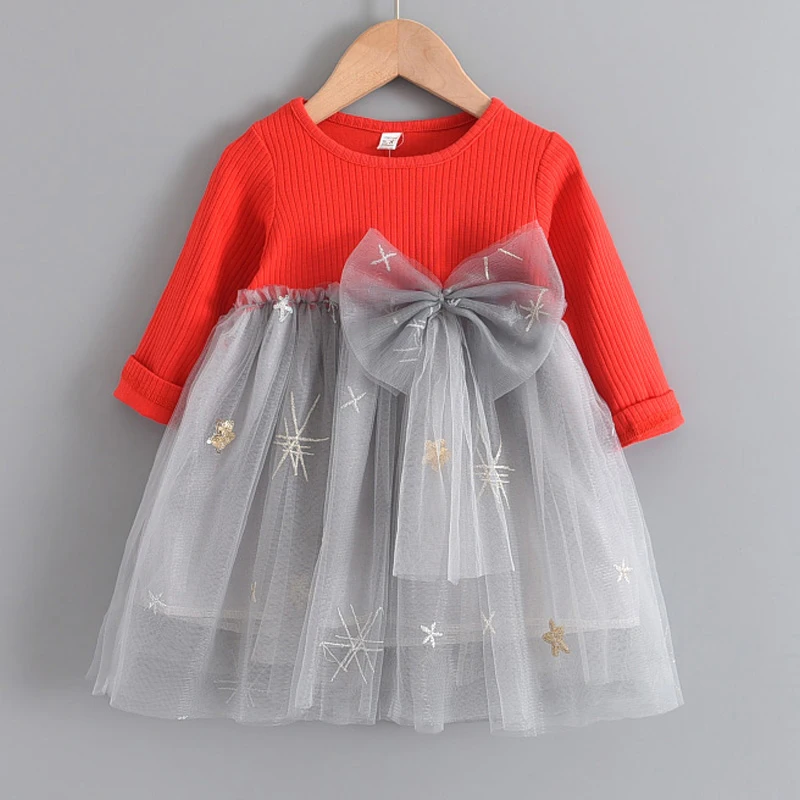 

2020 New Autumn Baby Girl Dresses Clothes Newborn Kids Long Sleeve Children Girl Cartoon Bear Pattern Cute Dress Infant Dress