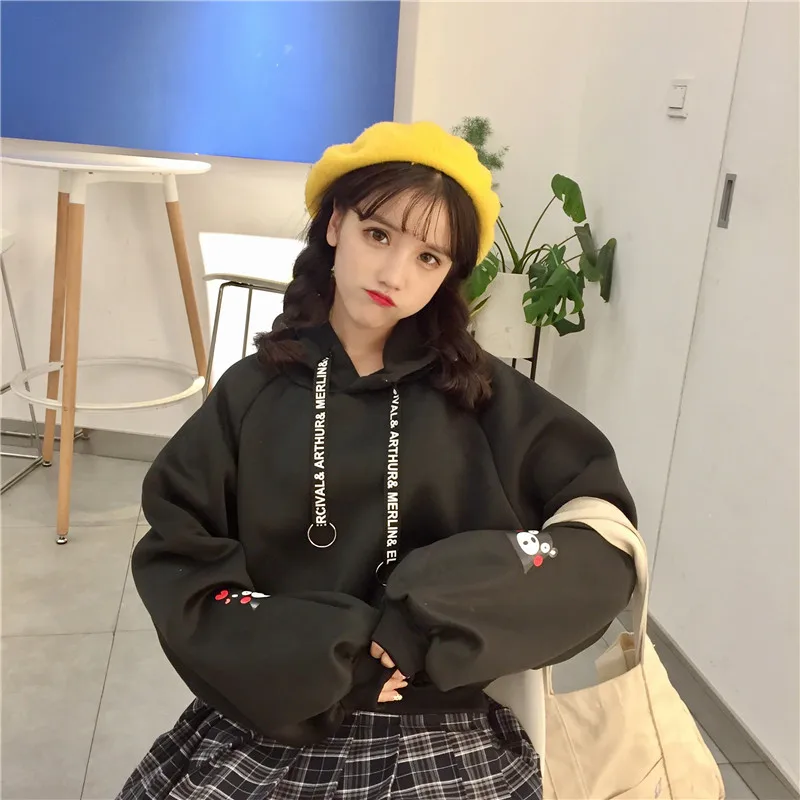 Толстовки для девочек с принтом медведя Harajuku, модные осенне-зимние женские толстовки, милые свободные бархатные свитшоты, пуловеры с длинными рукавами