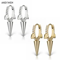 andywen 925 sterling silver 8mm triple long spike eternity clicker crystal cz zircon hoops clis loops huggies earring for women