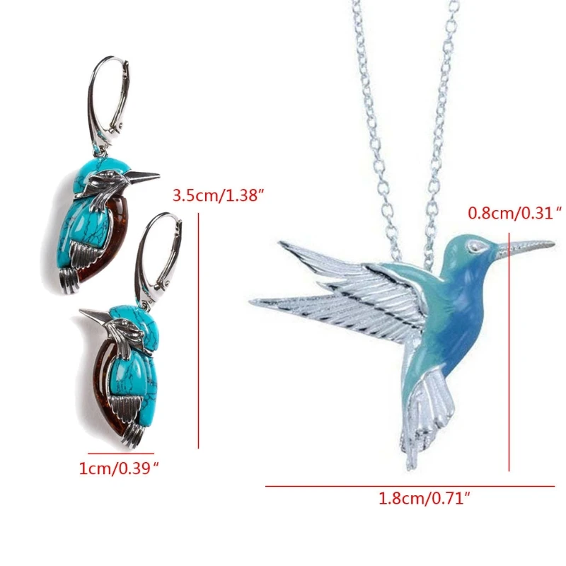 

Blue Brid Pendant Necklace Flying Hummingbird Oil Painting Earrings Colorful Animal Brid Stud Earrings Fashion Jewelry