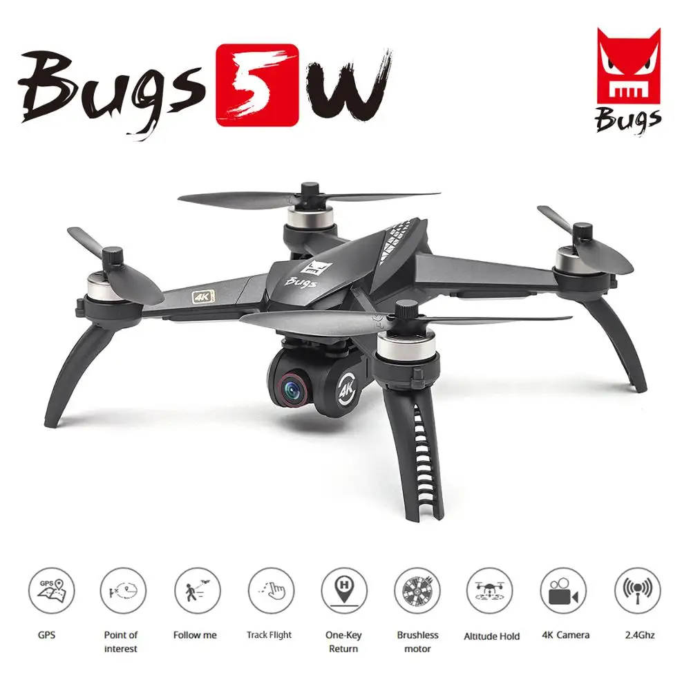 Радиоуправляемый Дрон MJX Bugs 5W B5W с камерой 4K Wi Fi GPS бесщеточный 1 км дистанционным