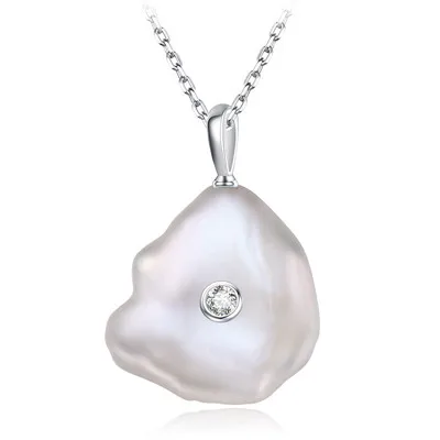 Silver 925 пробы Серебряное ожерелье для женщин, подвески из настоящего натурального пресноводного жемчуга, золотое ожерелье в стиле барокко, вечерние ювелирные изделия, подарок - Цвет камня: Silver