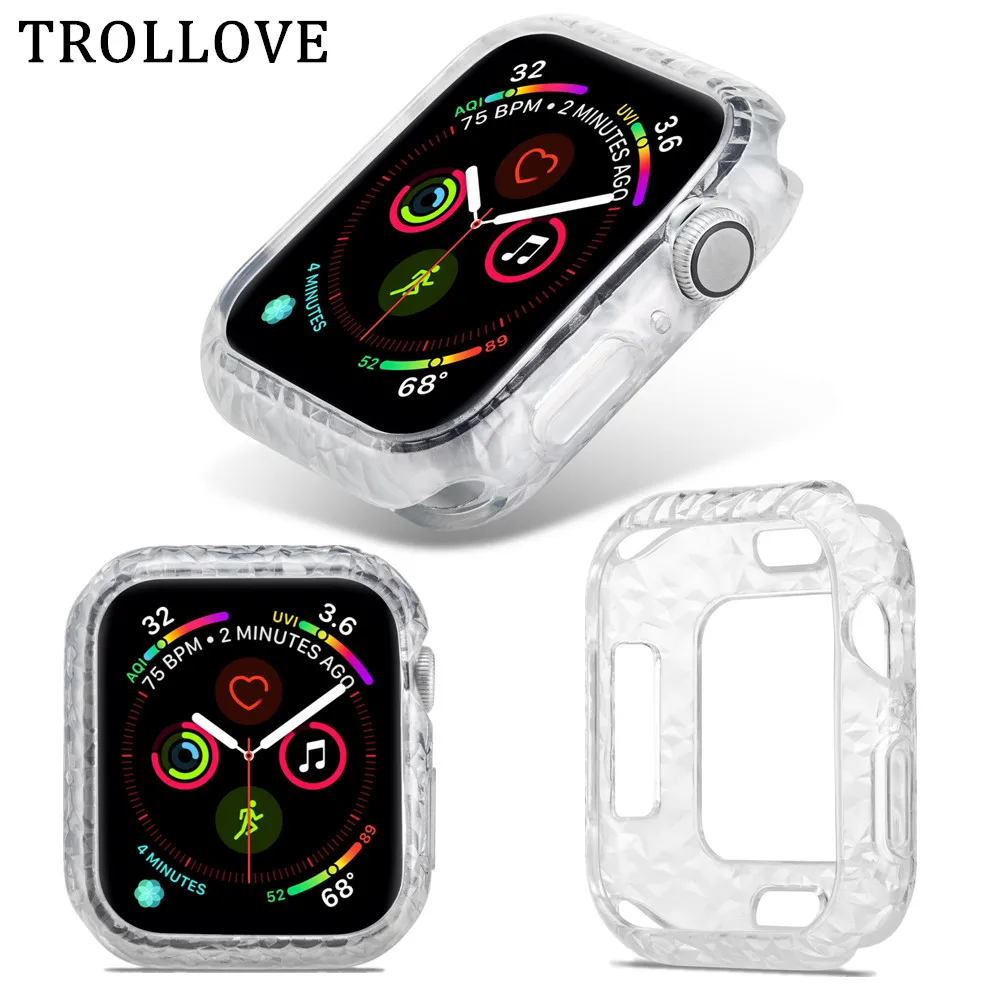 Мягкий тонкий чистый ТПУ чехол для Apple Watch Band Series 4 5 40 мм 44 мм защитная оболочка Алмазный Узор Прозрачный чехол для iWatch