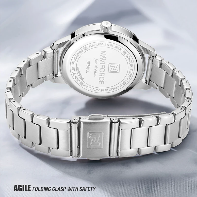 NAVIFORCE Women Watch Luxury Brand Fashion Simple Silver Quartz Date Watches Waterproof Wristwatch Lady Clock Relogio Feminino | Наручные