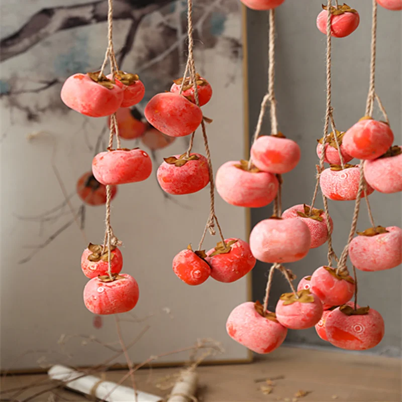 

With frost simulation persimmon hanging fake persimmon autumn red fruit famous living room decoration fruit decoration persimmon