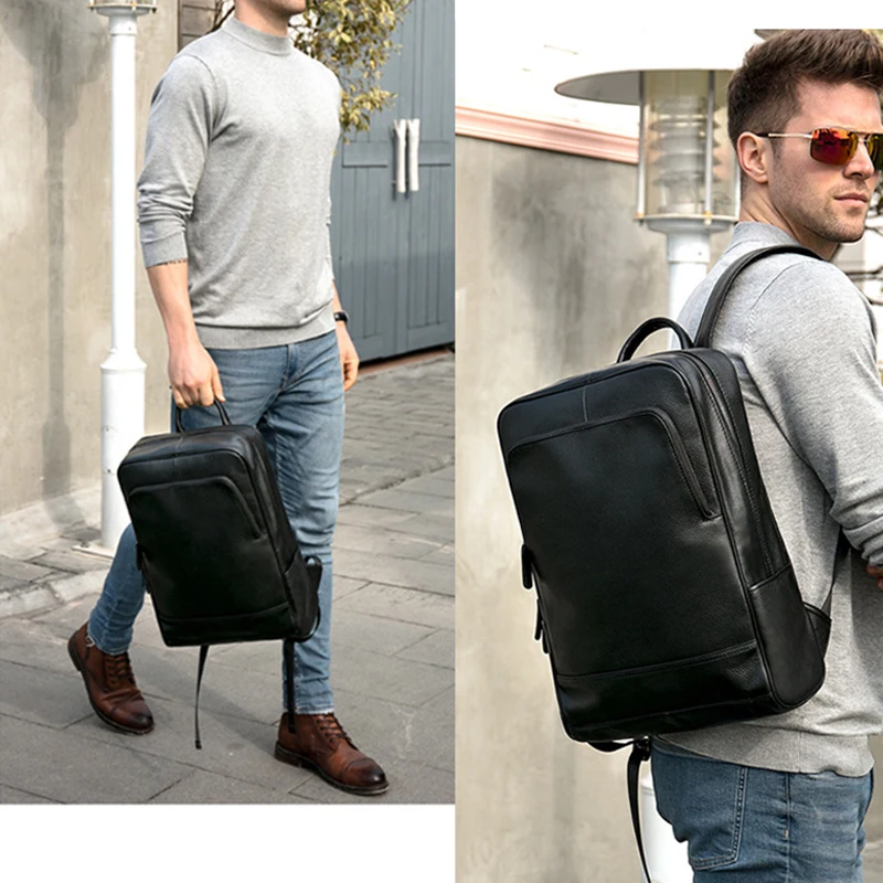 Кожаный рюкзак для ноутбука с натуральным лицевым покрытием ручной работы