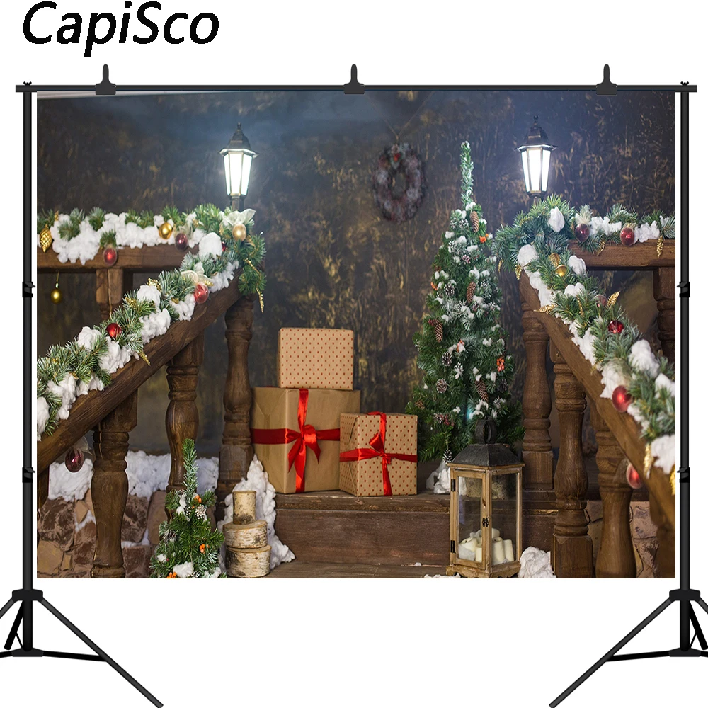 Каписко фоны для фотосъемки Рождественская елка винтажная лестница портретное