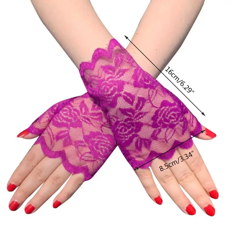 

Women Summer Hollow Out Floral Lace Fingerless Gloves UV Sun Protection Driving Wedding Bridal Short Half Finger Mittens
