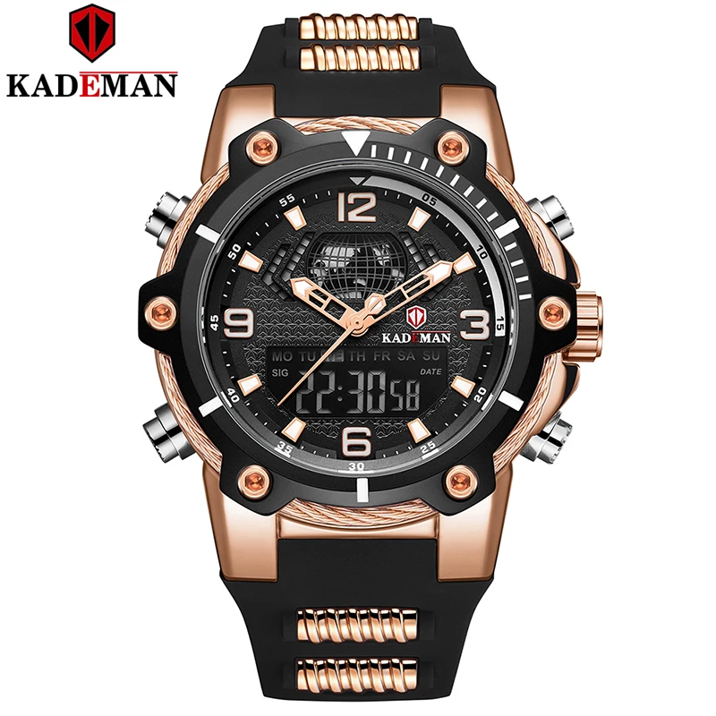 

Часы KADEMAN мужские светодиодный цевые с резиновым ремешком, 30 м