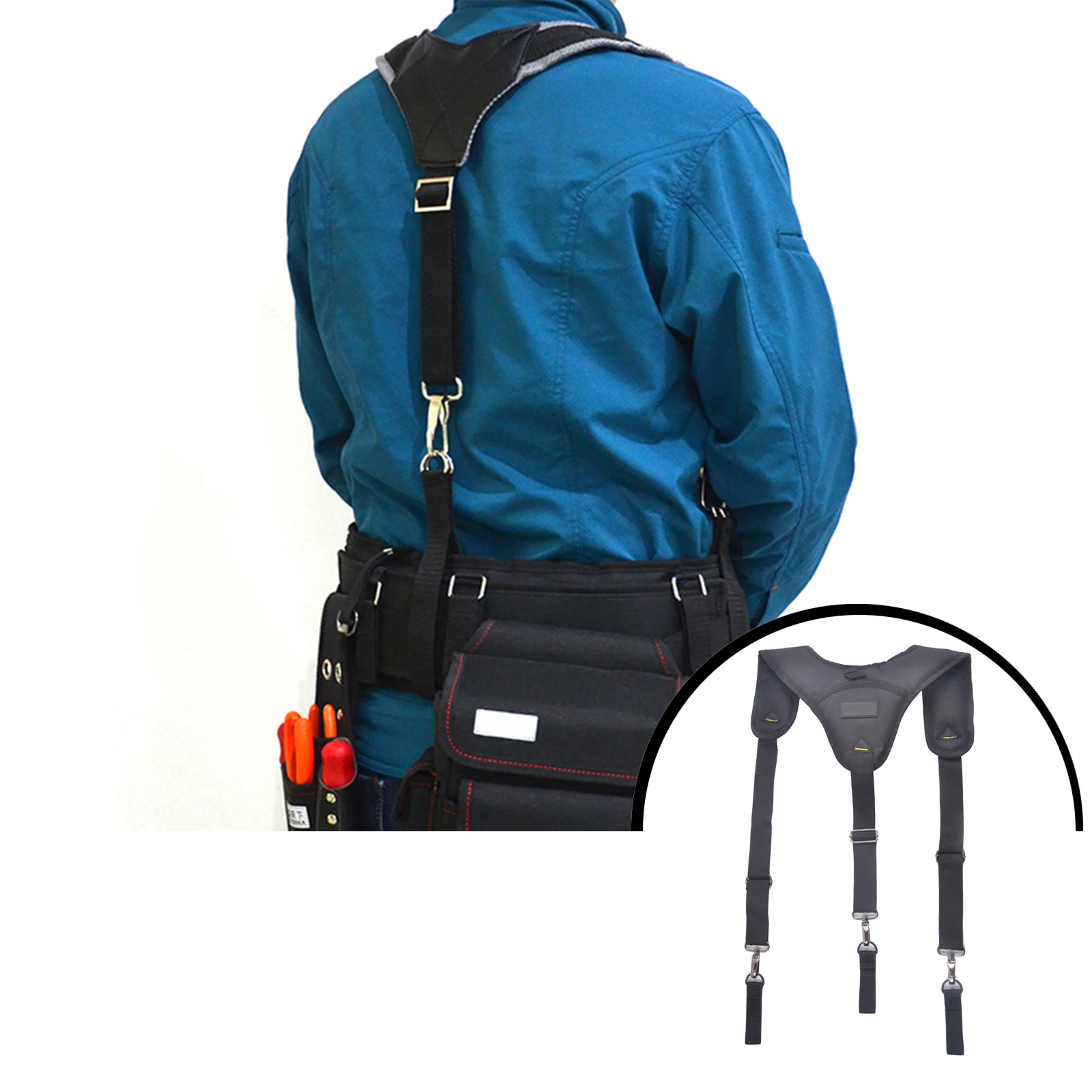 

H-Type Design Suspenders Heavy Duty Work Tool Belt Suspenders Men With 3 Support Loops For Reducing Waist Weight Tool Pouch