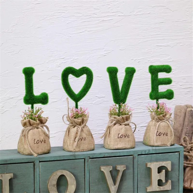 1 комплект искусственные растения с узором в виде сердечек бонсай вазой