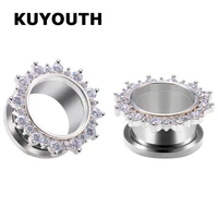 kuyouth unique fashion stainless steel white crystal ear plugs gauges body piercing jewelry earring tunnels expanders stretchers