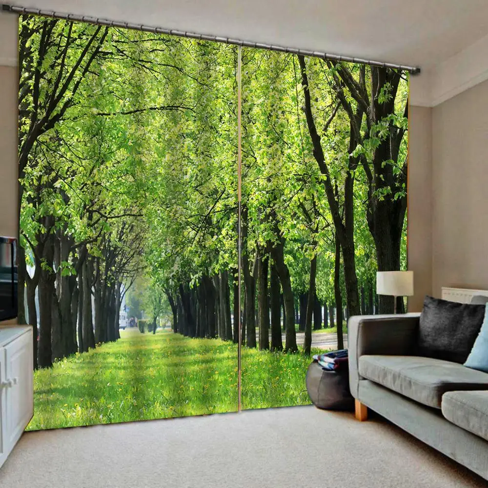 Modern Park woods lawn Trail 3d landscape Curtains Digital Print For Living room Bedroom Sunshade Blackout Drapes Indoor Sets | Дом и сад