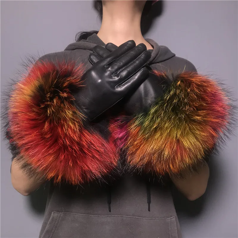 

Wholesale Fur Gloves Winter Female Luxury Style Warm Sheepskin Genuine Leather Gloves Driving Thickening Mitten