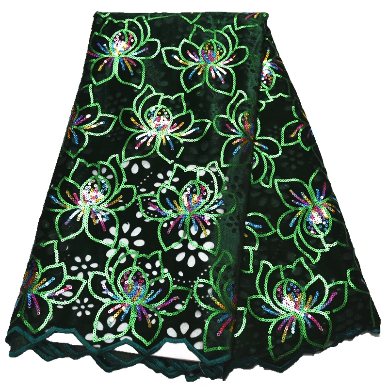 

african green lace fabric luxury velvet lace fabric sequins embroidery lace fabric for women dress 5yards