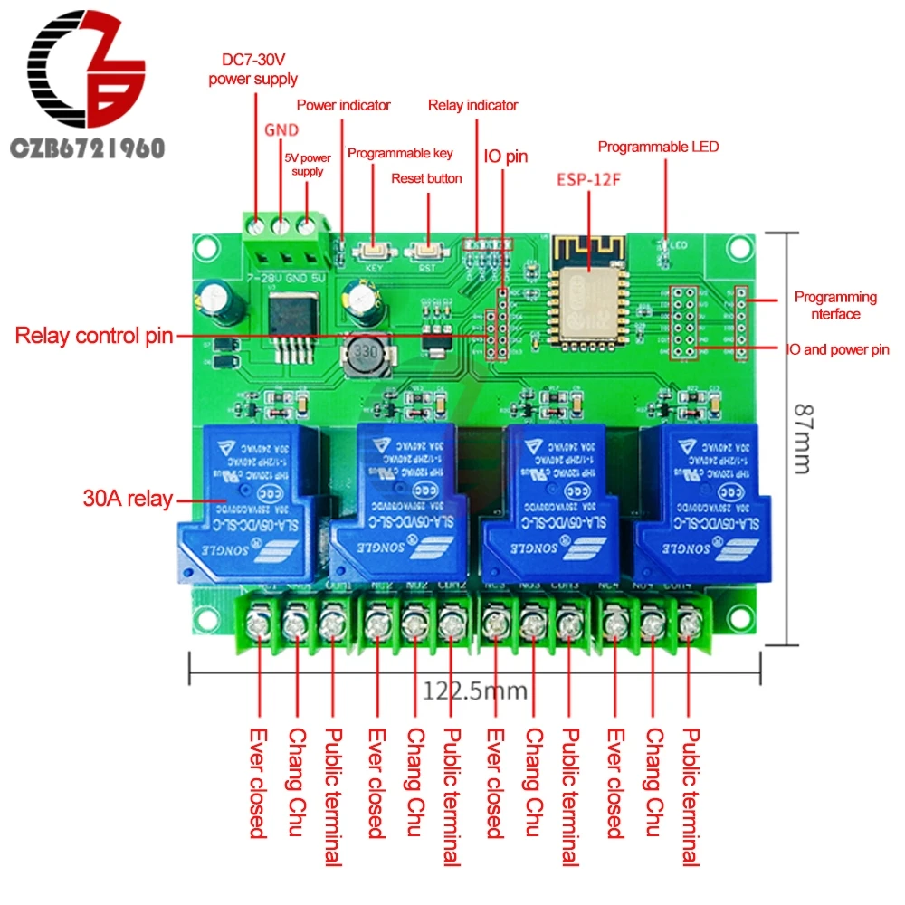 ESP8266 WIFI 1/2/4 CH Канал 30A релейный модуль DC 12V 24V ESP-12F плата разработки 7V-28V 5V для
