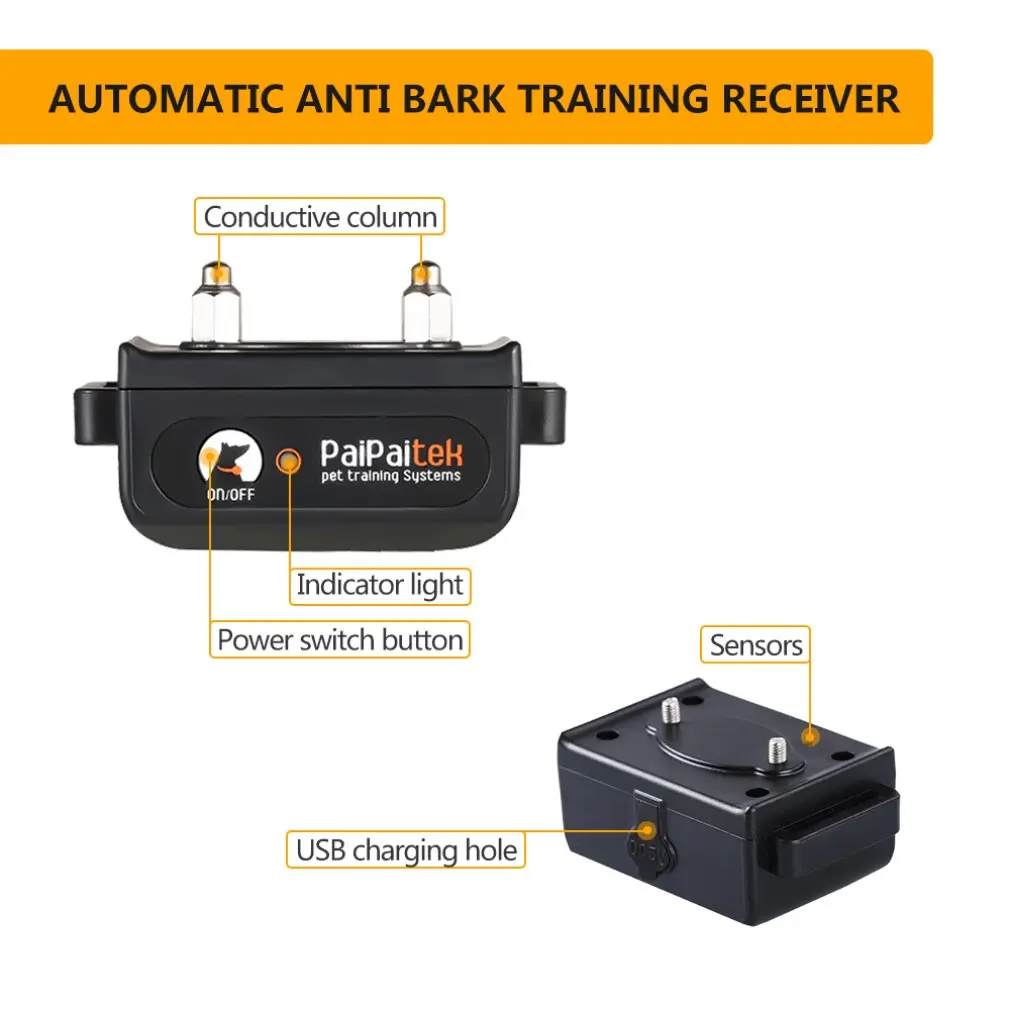 

PaiPaitek PD 525-1-TIO Training Collar With Remote Dog Bark Collar Rechargeable Automatic Bark Stop Shock Collar