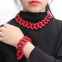 2021 new 2 piece set acrylic necklace bracelet fashion resin clasp link acrylic statement necklace women jewelry set wholesale