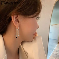 foxanry prevent allergy 925 stamp hoop earrings for women new trendy elegant vintage charm tassel chain party jewelry