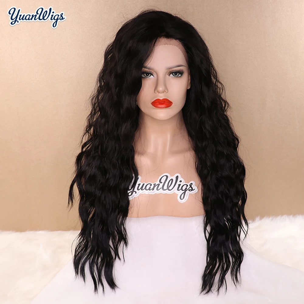 YuanWigs длинные волнистые Glueless кружева спереди синтетический парик термостойкие