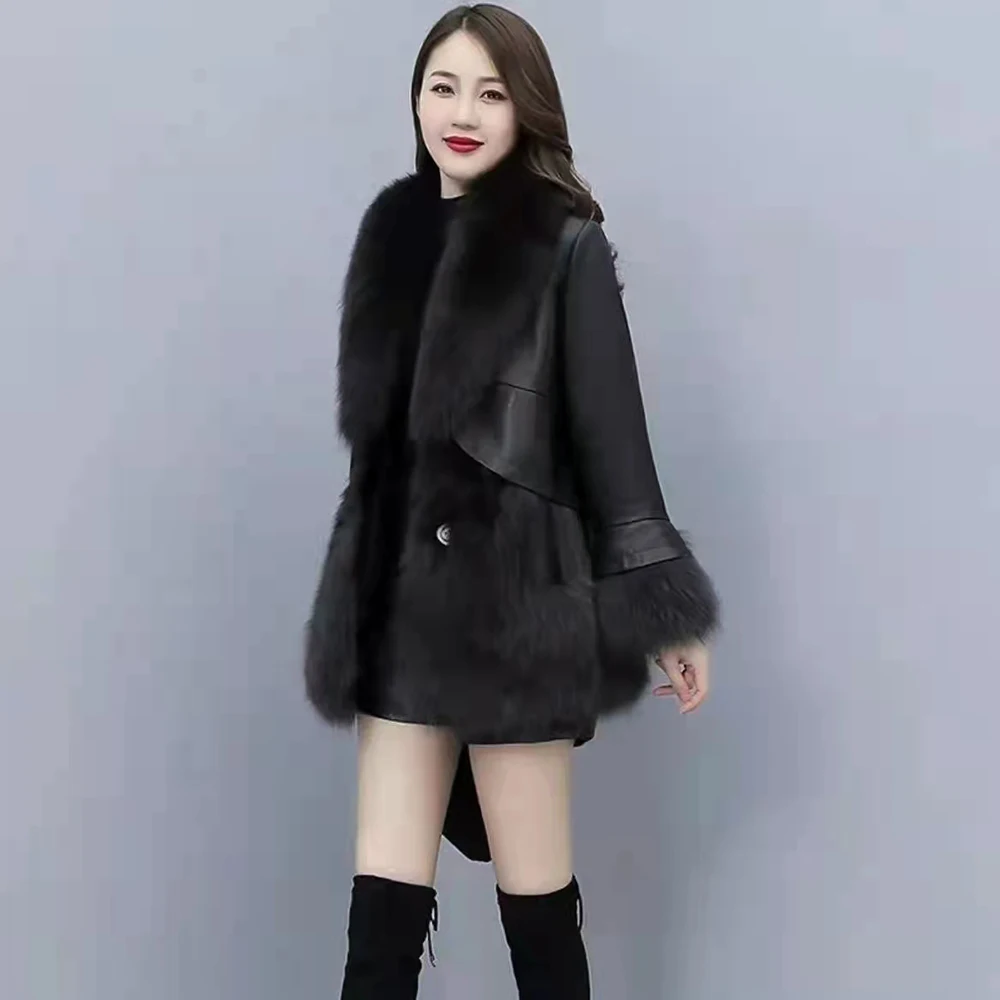 Winter New Style Splicing Fake Fur Coat Mid-length Fashion Warm Cotton Coat Coat Imitation Fox Fur Women's Clothing