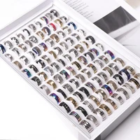 wholesale 50pcslot fashion stripe stainless steel heart love rings jewelry for women men mix style color party gifts