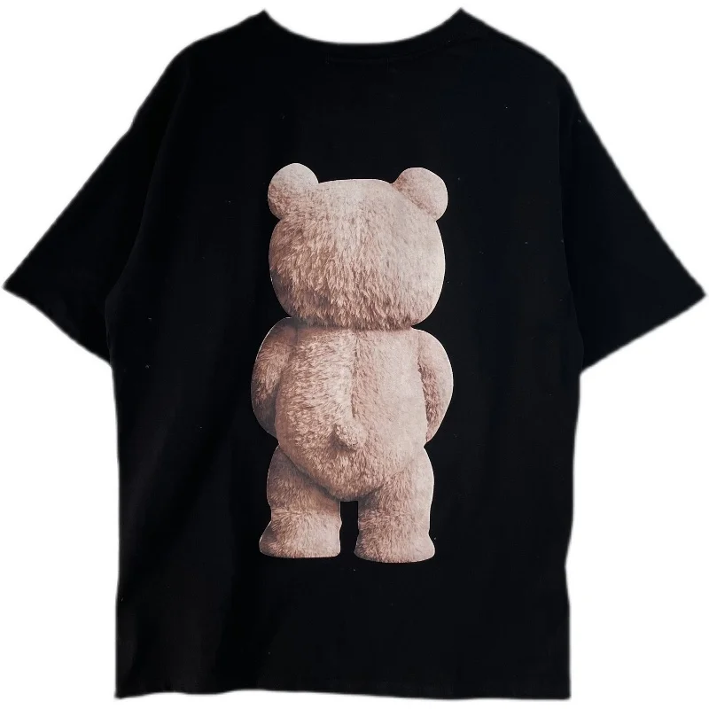 

Back Bear Print Korean Summer New Fashion Loose Large Size Student Cotton Short Sleeve T-shirt Female Graphic Tee Top