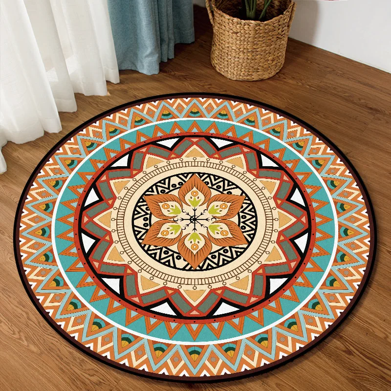 

Orange triangle datura flower national style living room bedroom hanging basket chair anti slip round mat carpet